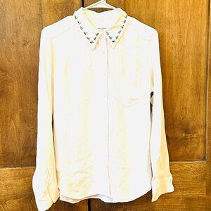 EQUIPMENT BEJWELED SILK BUTTON DOWN MEDIUM
